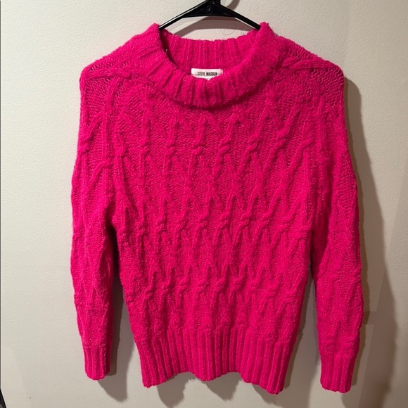 Steve Madden Sweaters - Women's Steve Madden Bright Pink Cable Knit Sweater